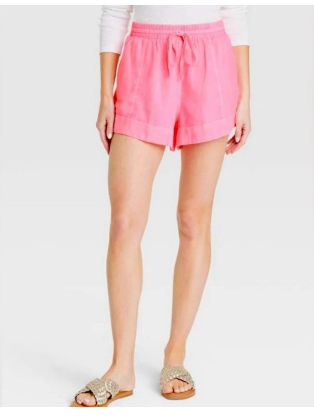 Universal Thread Hot Neon Pink Drawstring Linen Shorts, Small